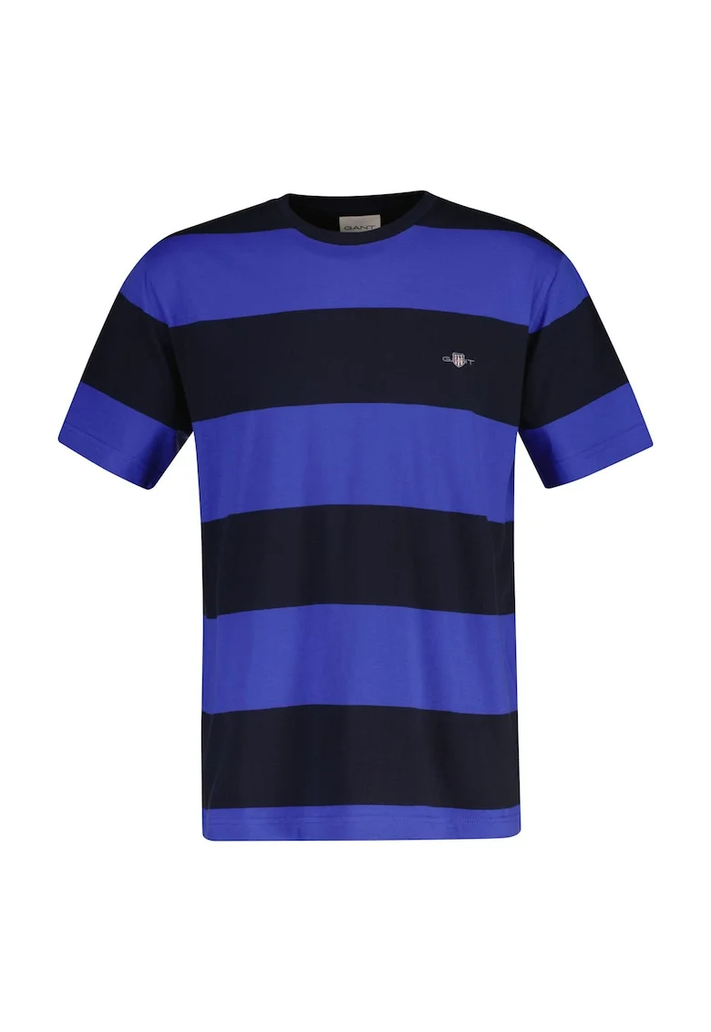 Tricou cu decolteu la baza gatului si model in dungi, Albastru inchis