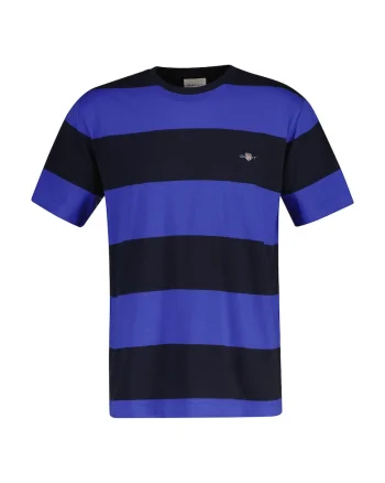 Tricou cu decolteu la baza gatului si model in dungi, Albastru inchis