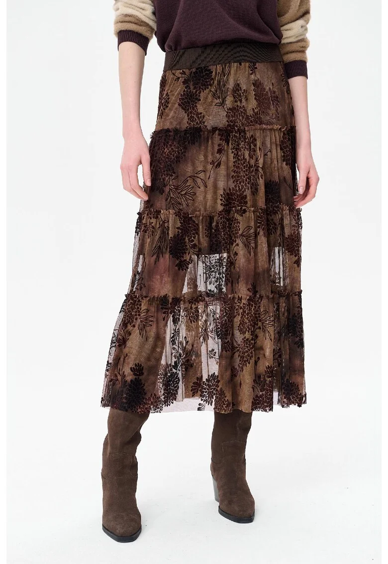 Fusta semi-transparenta cu model floral Mila