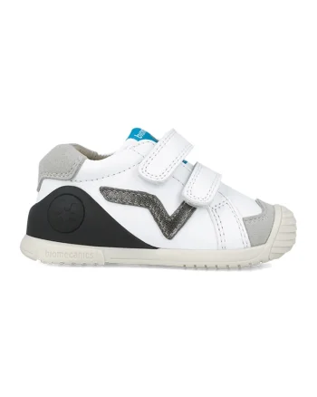Pantofi sport de piele si piele ecologica, Negru/Gri/Alb optic