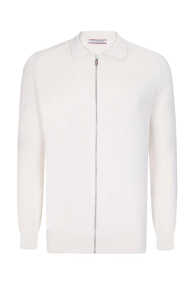 Cardigan cu fermoar si maneci raglan, Alb optic