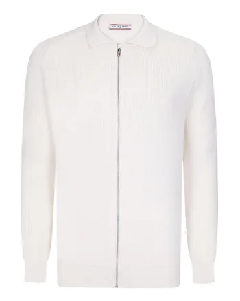 Cardigan cu fermoar si maneci raglan, Alb optic