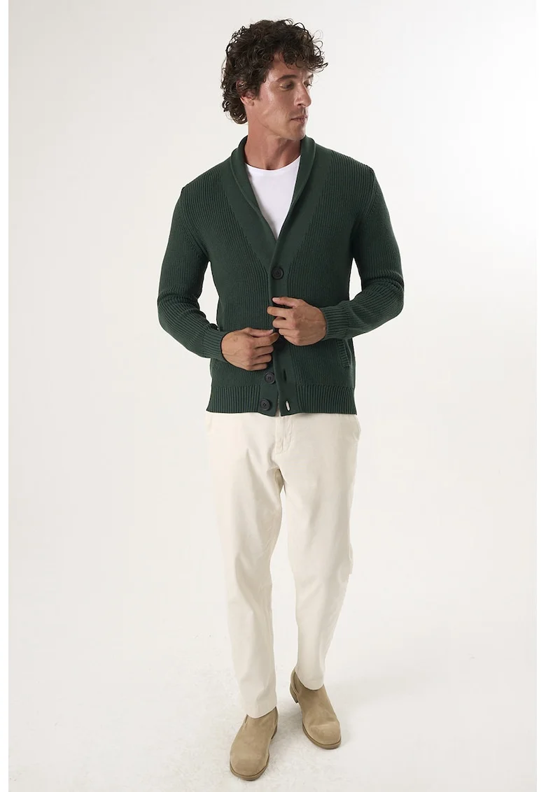 Cardigan cu decolteu in V si buzunare laterale, Verde aquamarin