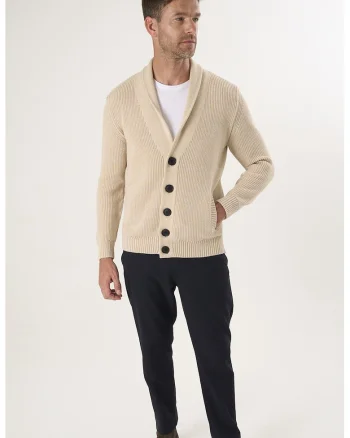 Cardigan cu decolteu in V si buzunare laterale, Bej