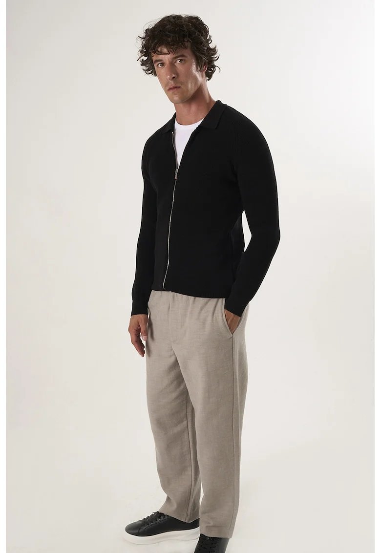 Cardigan cu fermoar si maneci raglan, Negru