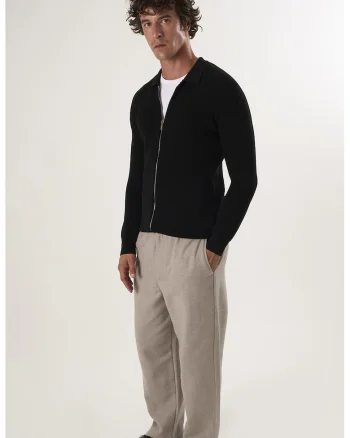 Cardigan cu fermoar si maneci raglan, Negru