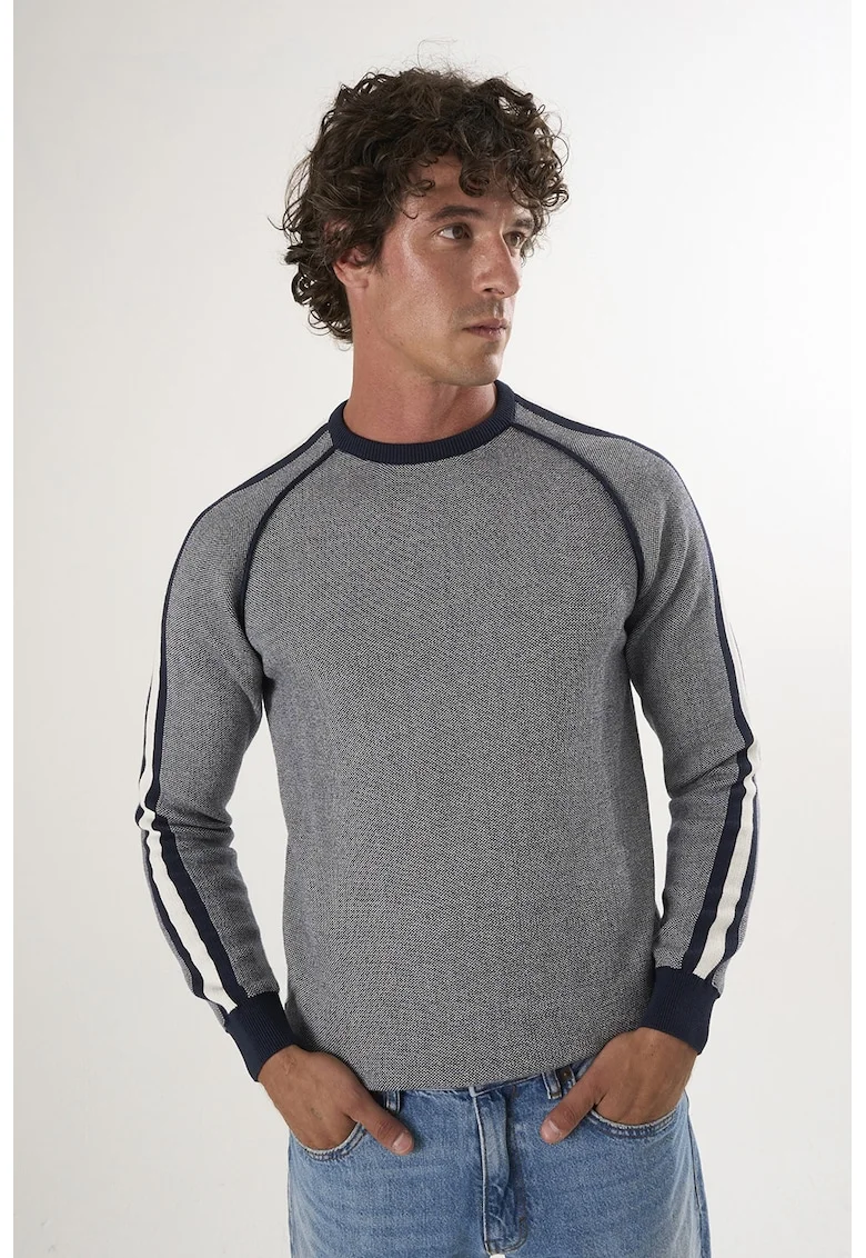 Pulover din bumbac cu maneci raglan, Gri inchis melange/Bleumarin