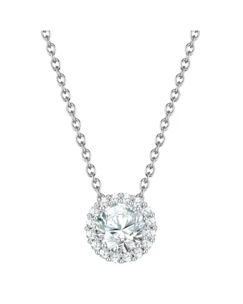 Colier placat cu argint cu pandantiv zirconia, Argintiu