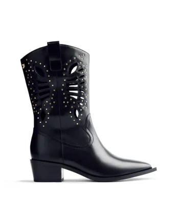 Botine de piele cu decupaje si tinte Takaba, Negru
