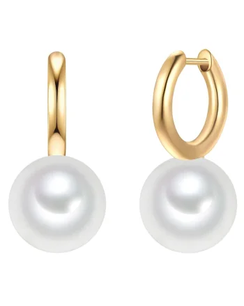 Cercei rotunzi placati cu aur de 14K decorati cu perle sintetice, Auriu