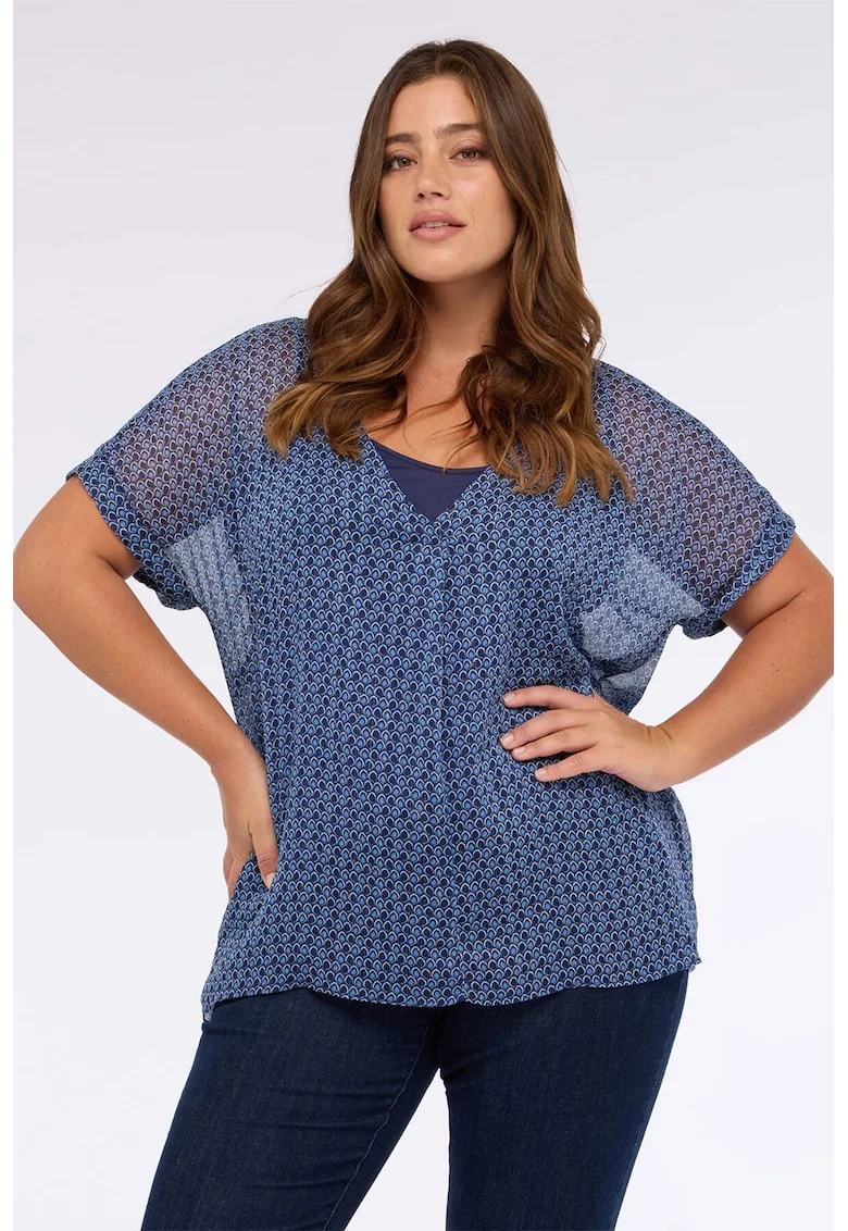 Bluza din sifon cu decolteu in V, Albastru prafuit