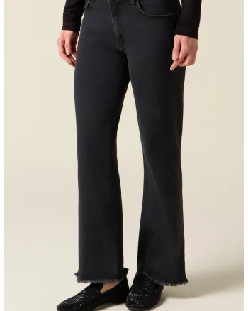 Blugi bootcut cu terminatii franjurate, Negru stins