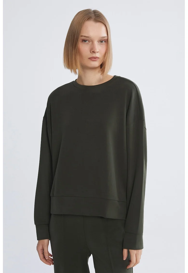 Bluza lejera cu decolteu rotund, Kaki