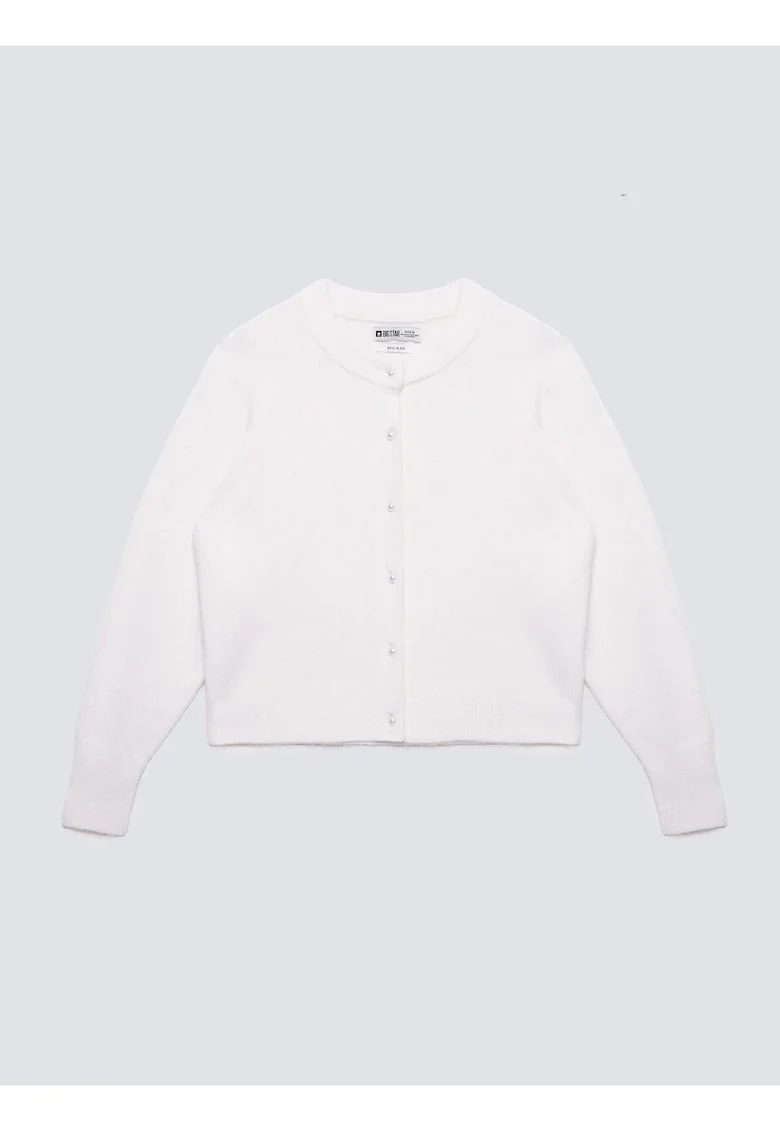 Cardigan dama,  alb, lana, nasturi perlati