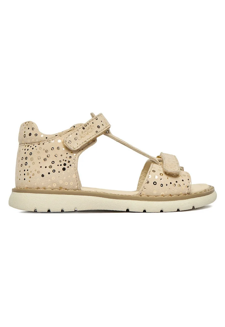 Sandale copii,  auriu, piele naturala, sistem inchidere Velcro