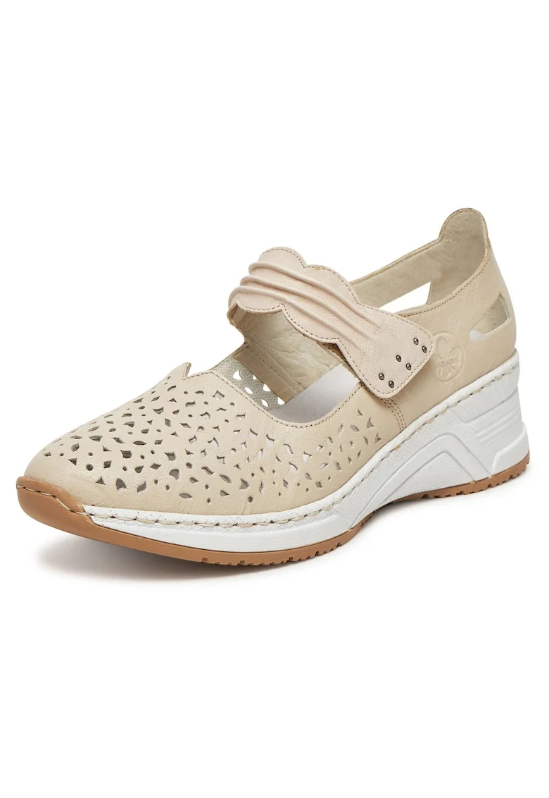 Pantofi dama  bej, piele naturala, inchidere velcro