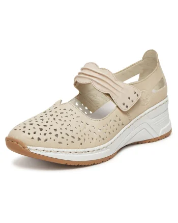 Pantofi dama  bej, piele naturala, inchidere velcro