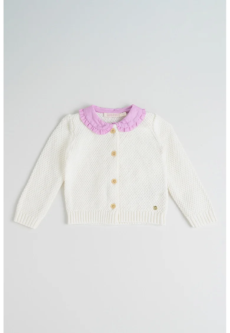Cardigan tricotat din amestec de lana cu guler Peter-Pan, Alb murdar