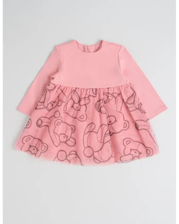 Rochie din tul cu model ursulet, Roz prafuit