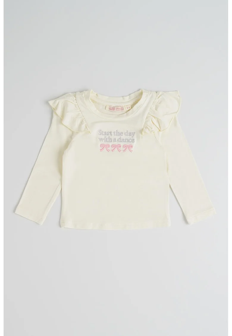 Bluza cu detalii cu volane, Roz deschis/Galben pal