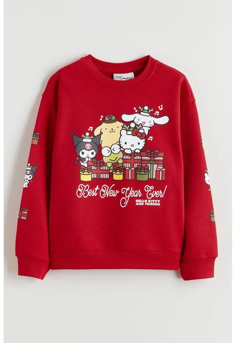 Bluza de trening cu croiala lejera si imprimeu Hello Kitty si Friends, Rosu/Alb/Galben