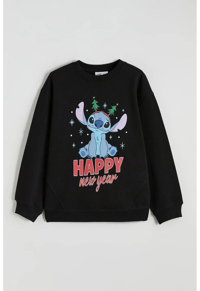 Bluza de trening cu imprimeu Stitch, Albastru deschis/Negru