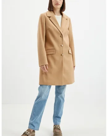 Palton midi cu buzunare cu clapa, Caramel