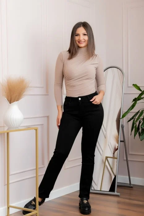 Blugi negri drepti cu talie inalta Joanna