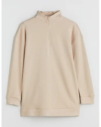Bluza de trening uni cu fenta cu fermoar, Maro nisip