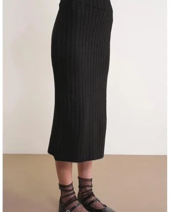 Fusta tricotata,  cu talie inalta, neagra, tricot,