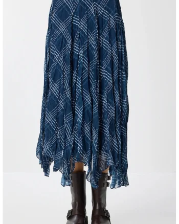Fusta midi asimetrica Happiness Istanbul, talie inalta, cu fermoar, textil, albastru,