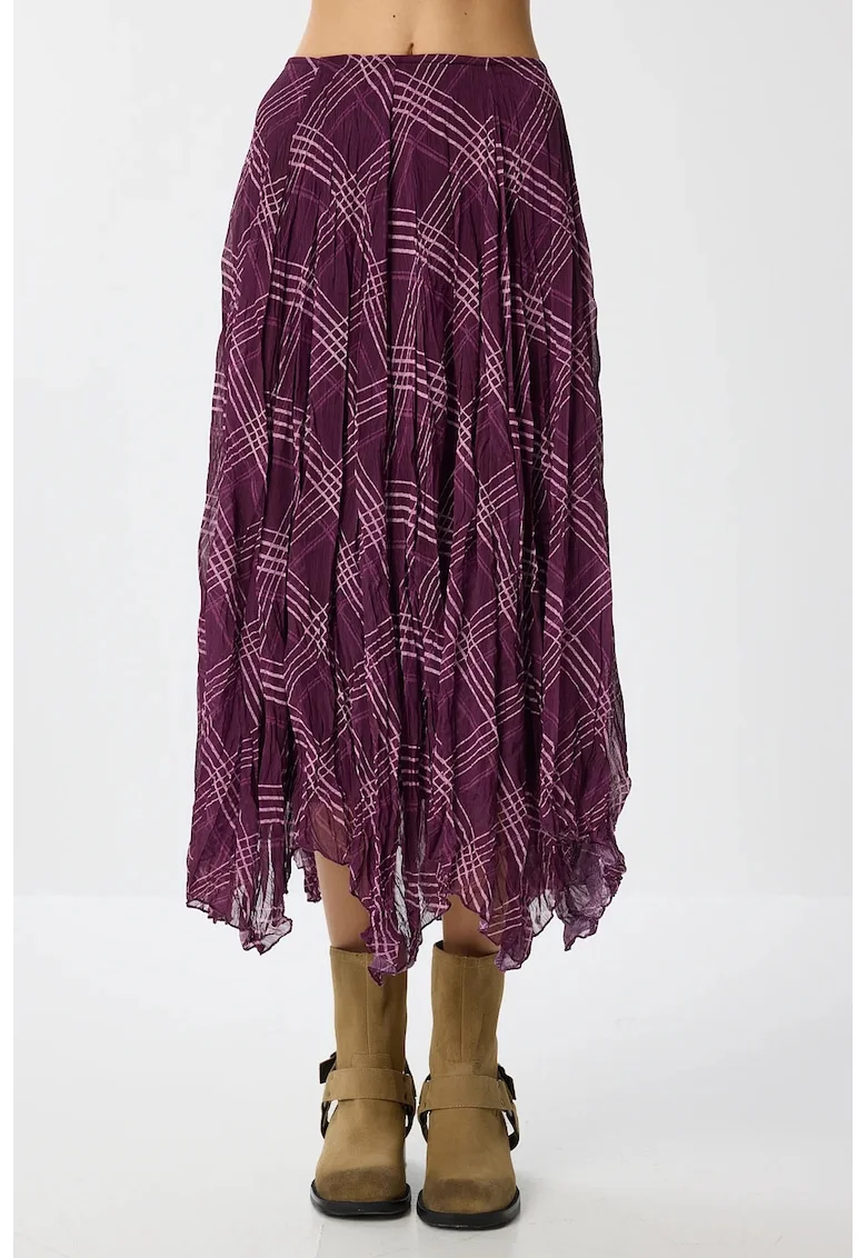 Fusta midi asimetrica, Happiness Istanbul, talie inalta, mov, textil,