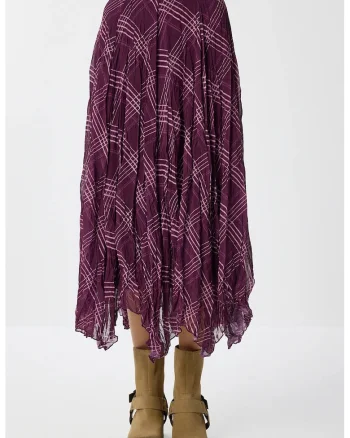 Fusta midi asimetrica, Happiness Istanbul, talie inalta, mov, textil,