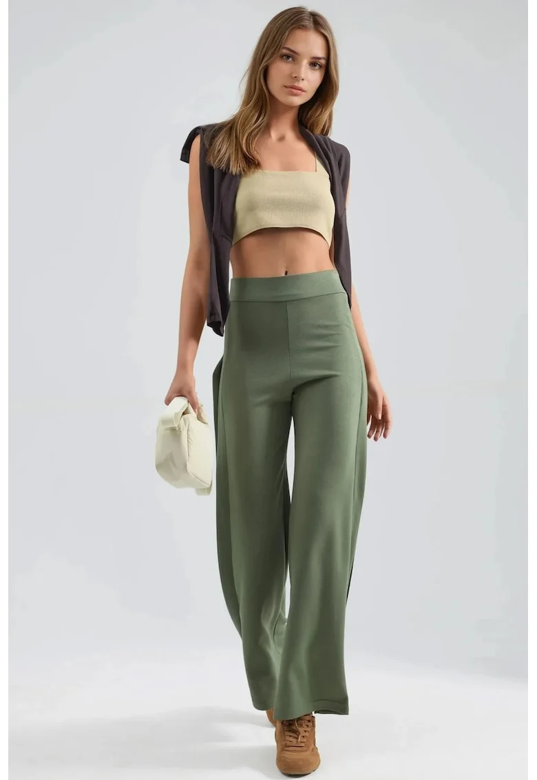 Pantaloni dama,  verde, textil