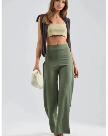 Pantaloni dama,  verde, textil