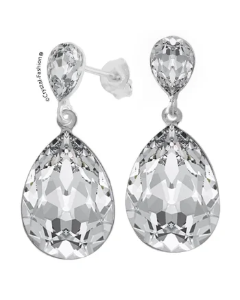 Cercei cu cristale Swarovski® Angelina Pear 3.2cm surub, Crystal Clear