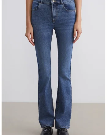 Blugi bootcut cu talie medie, Albastru