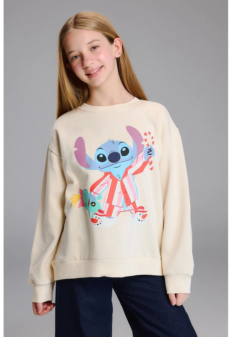 Bluza de trening cu imprimeu Stitch, Coral/Albastru lavanda/Bej deschis