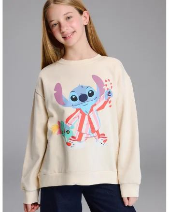 Bluza de trening cu imprimeu Stitch, Coral/Albastru lavanda/Bej deschis