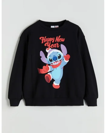 Bluza de trening cu imprimeu text si Stitch, Rosu/Negru/Albastru lavanda