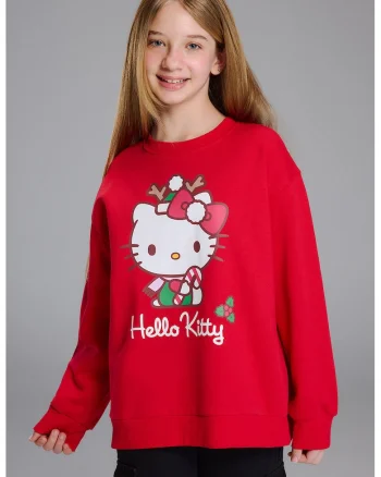 Bluza de trneing cu imprimeu Hello Kitty, Rosu/Alb/Verde