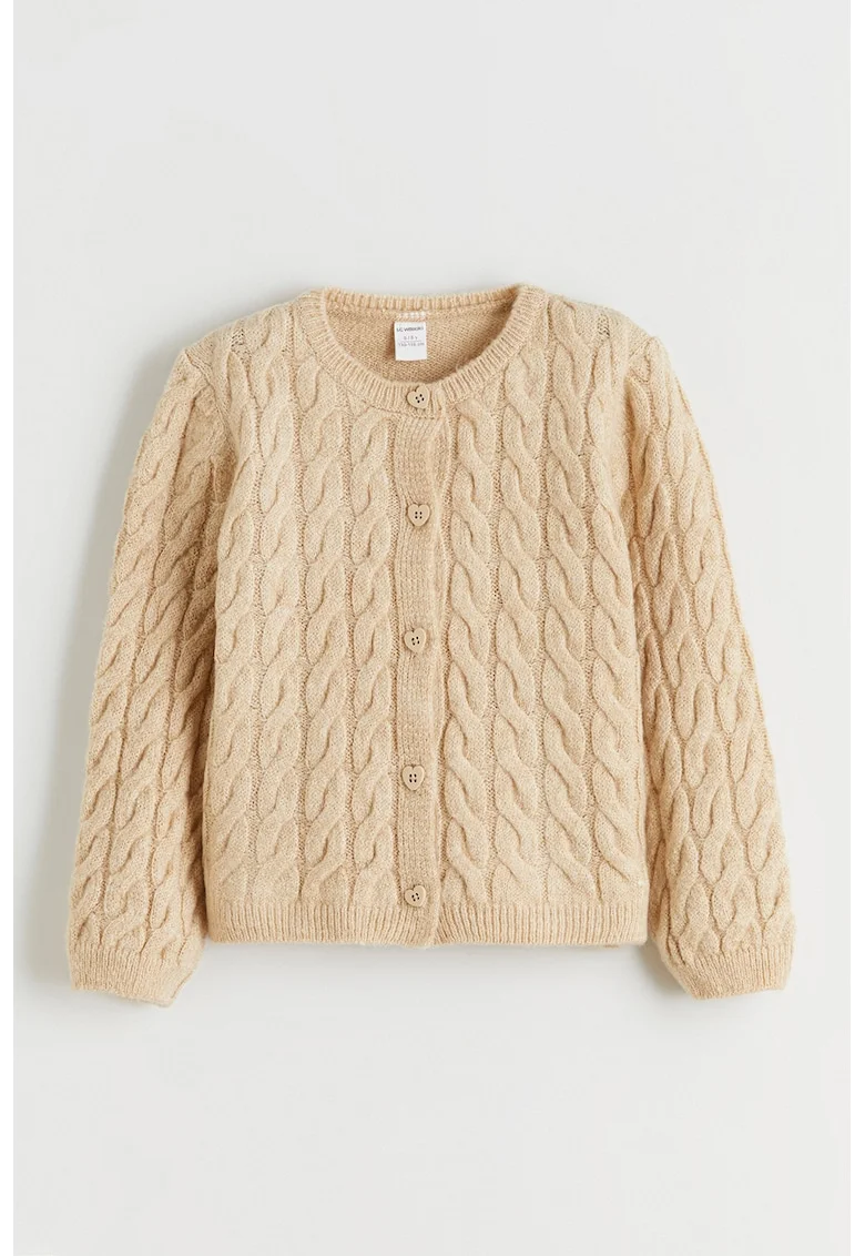 Cardigan cu model torsade si nasturi, Maro nisip