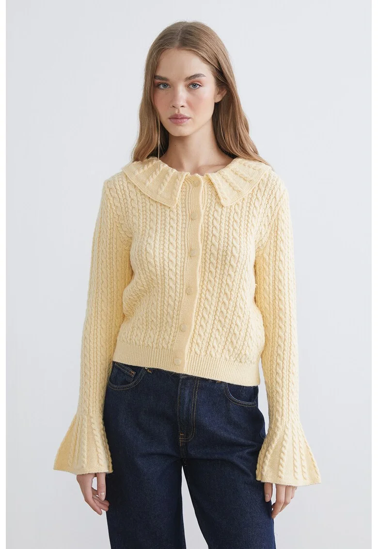 Cardigan tricotat cu maneci clopot, Bej