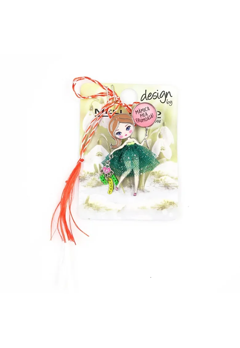 Brosă martisor  multicolor, 3x5cm, cu mesaj "Mamica mea frumoasa"