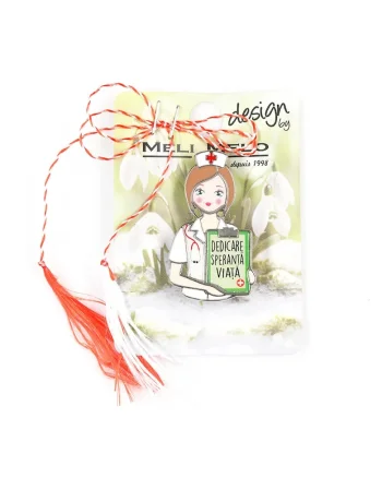 Brosă martisor  multicolor, 2.5x4cm, cu mesaj Dedicare, Speranță, Viață