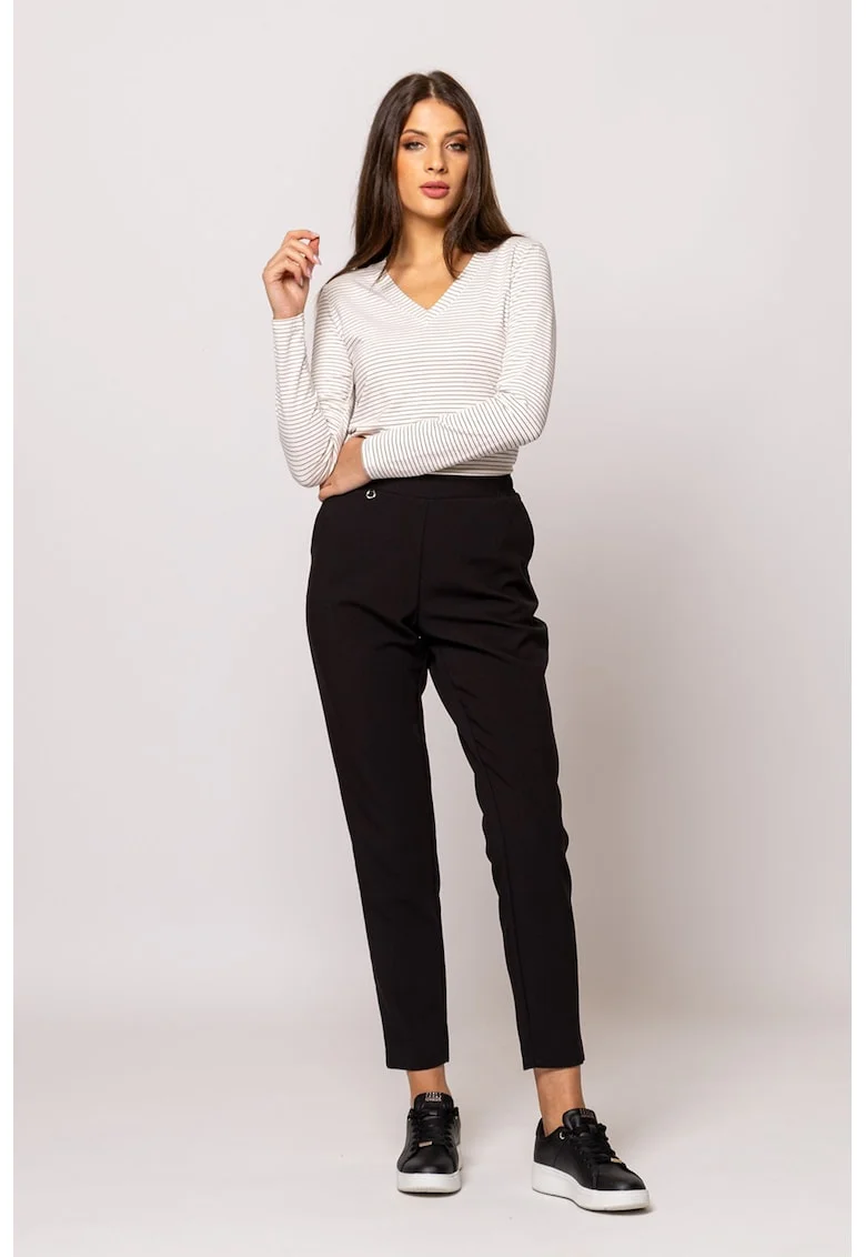 Pantaloni cu talie inalta si croiala conica, Negru