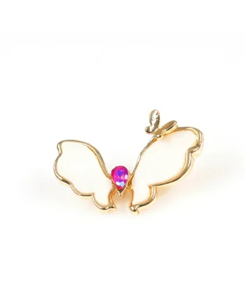 Brosă  fluture cu piatră roz, auriu, 2x2.5cm