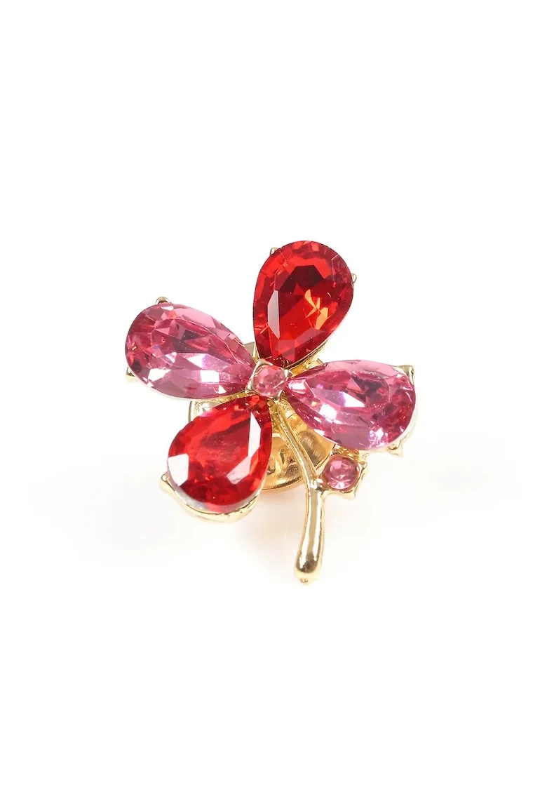 Brosă  floare cu petale roz și roșii, auriu, 2x2.5cm