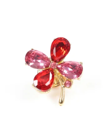 Brosă  floare cu petale roz și roșii, auriu, 2x2.5cm