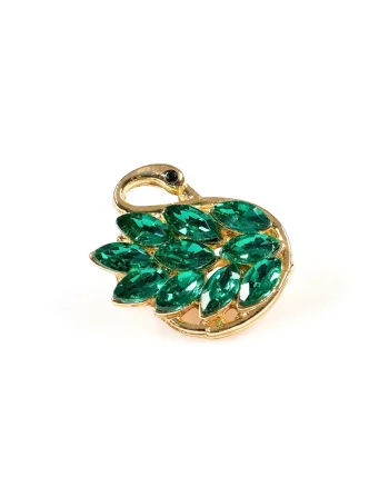 Brosă  martisor lebădă, auriu și verde, 2x2cm
